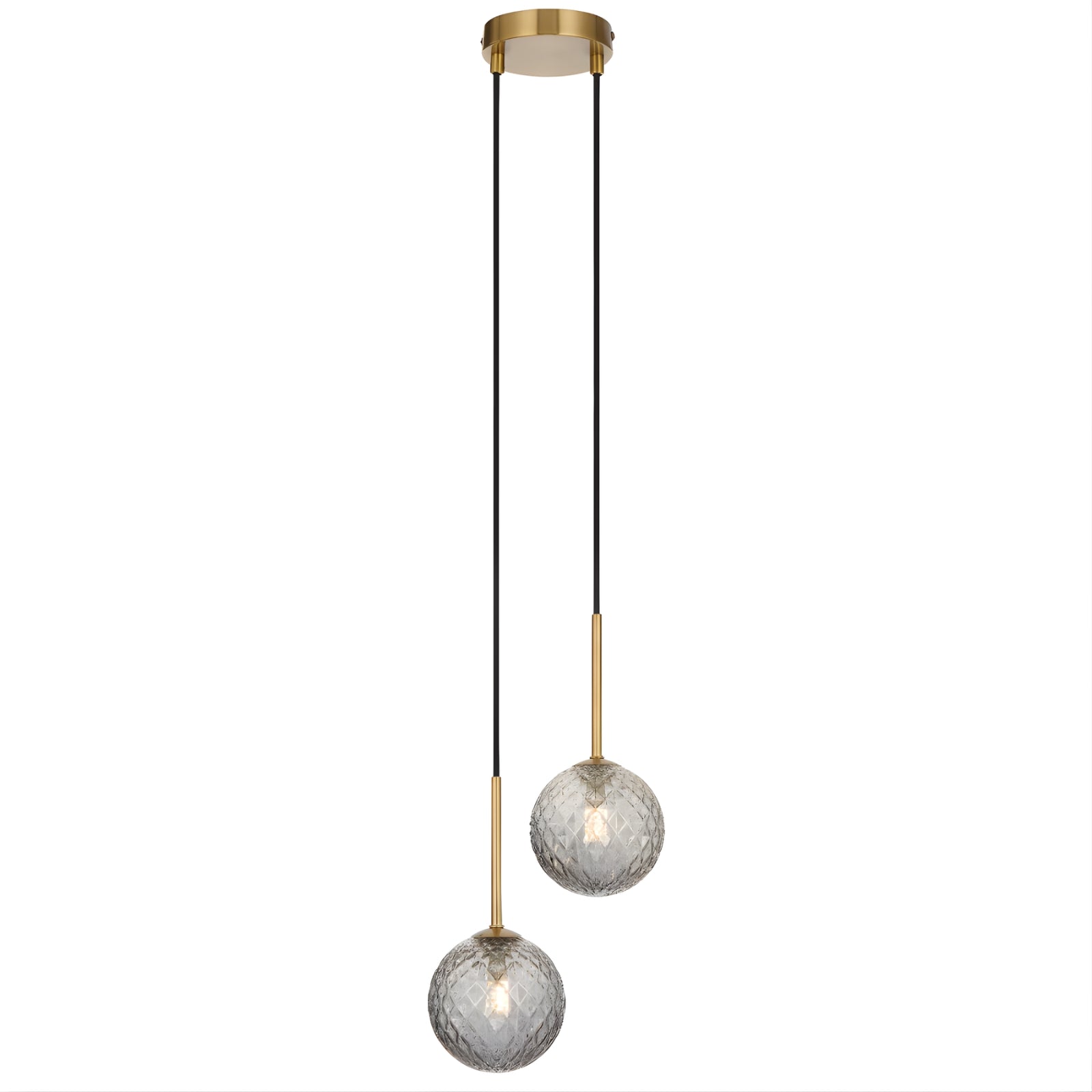 Telbix Gaston 2 Light Pendant G9 Antique Gold Smoke Prism GASTONPE2-AGSMT - The Blue Space