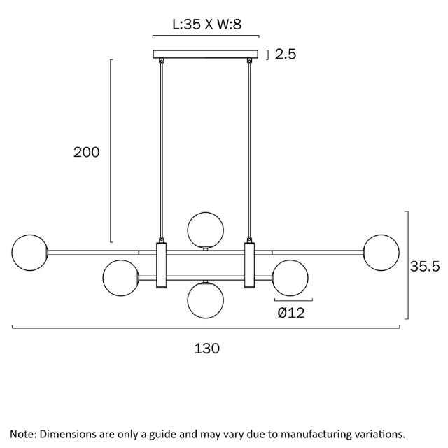 Line Drawing Telbix Tyson 6 Light Pendant G9 Antique Gold Clear Prism TYSONPE06-AGCLP - The Blue Space