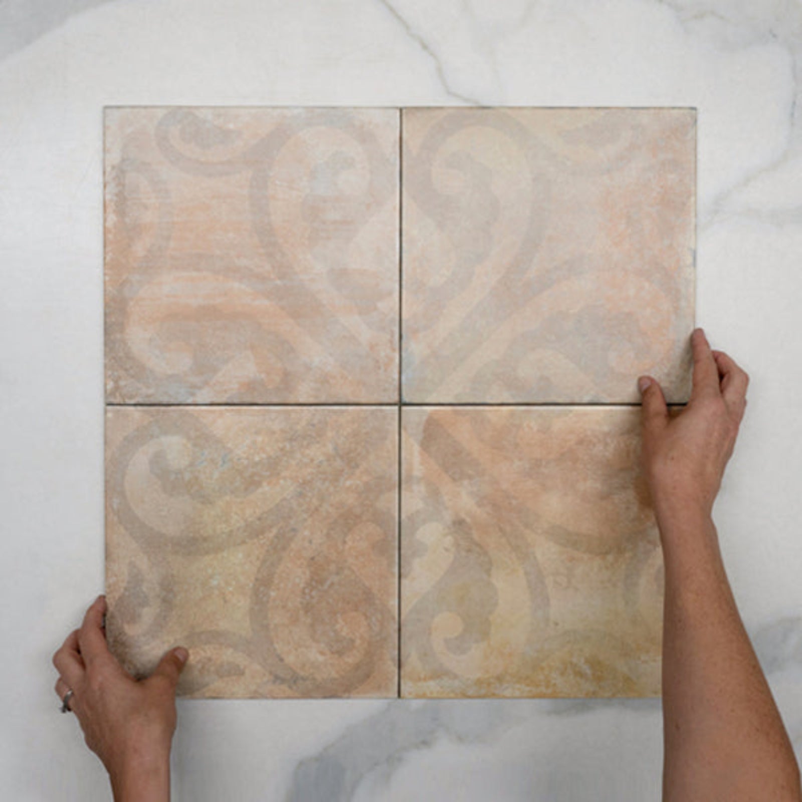 With Hand Terracotta Marco Feature Tile 250 x 250 x 8mm Spanish Porcelain - The Blue Space