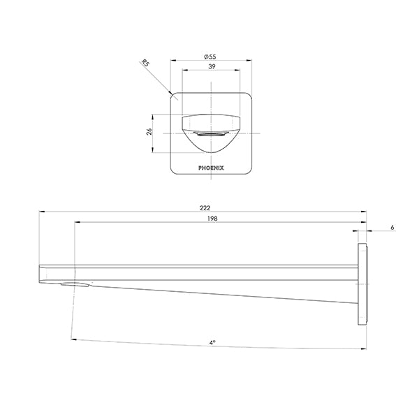 Phoenix Enviro316 Marine Grade Stainless Steel Basin or Bath Spout technical drawing - The Blue Space