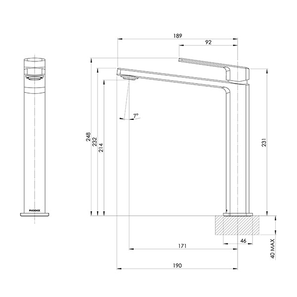 Phoenix Enviro316 Marine Grade Stainless Steel Vessel Mixer technical drawing- The Blue Space