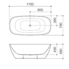Technical Drawing Caroma Contura II 1700mm Freestanding Bath - Matte White CII7FSMW - The Blue Space