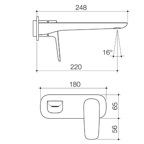 Technical Drawing Caroma Contura II 220mm Wall Basin/Bath Mixer - Trim Kit - Brushed Bronze 849054BBZ6AF