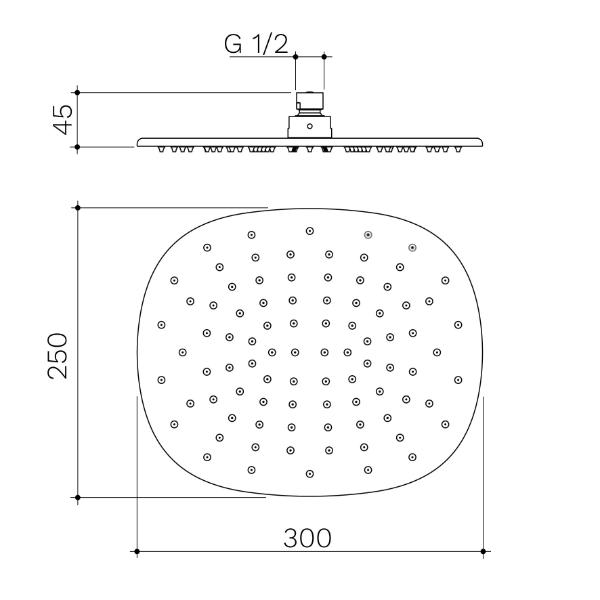 Technical Drawing Caroma Contura II 300mm Rain Shower - Brushed Nickel 849083BN4A