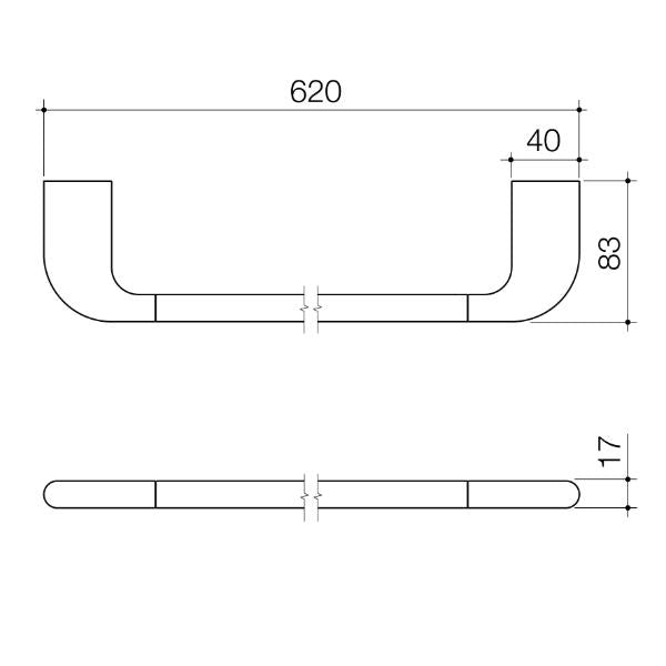 Technical Drawing Caroma Contura II 620mm Single Towel Rail - Brushed Bronze 849033BBZ | The Blue Space
