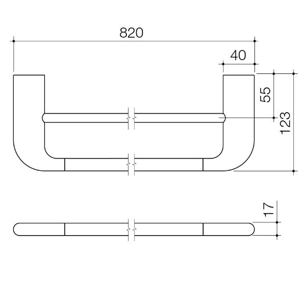Technical Drawing Caroma Contura II 820mm Double Towel Rail - Brushed Nickel 849036BN | The Blue Space