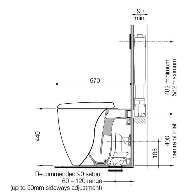 Technical Drawing Caroma Contura II Cleanflush Invisi Series II Wall Faced Suite - Clay 848901CL - The Blue Space