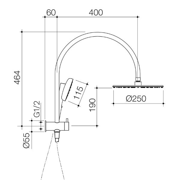 Technical Drawing Caroma Contura II Compact Twin Shower - Brushed Brass 849082BB4A
