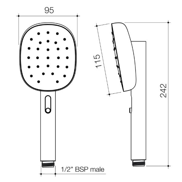 Technical Drawing Caroma Contura II Handset - Black 849085B4A