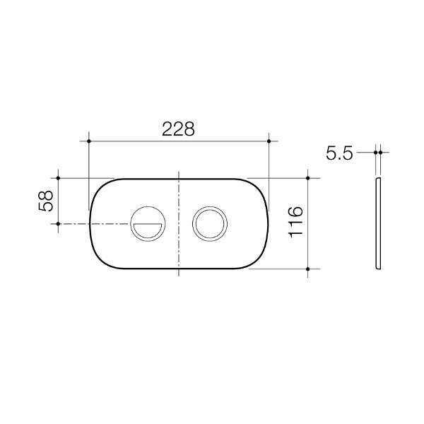 Technical Drawing Caroma Contura II Invisi Series II® Round DC Dual Flush Button Panel - Brushed Bronze 848810BBZ | The Blue Space