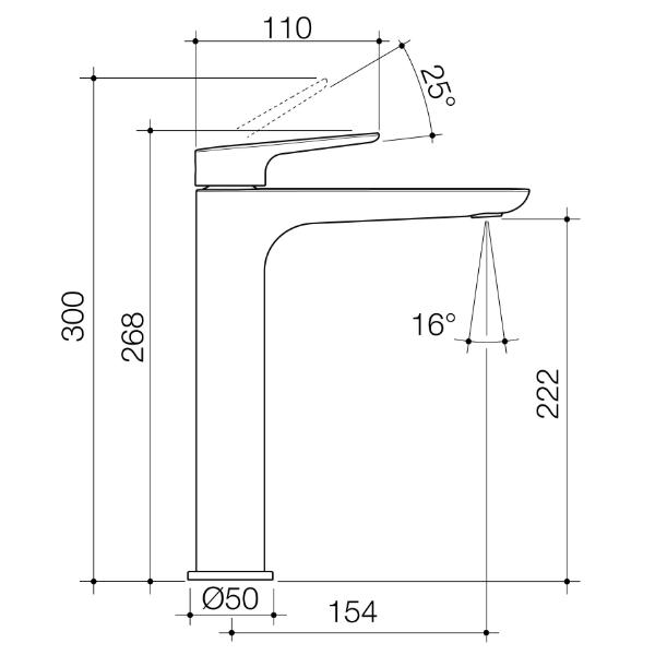 Technical Drawing Caroma Contura II Tower Basin Mixer - Matte Black 849063B6AF