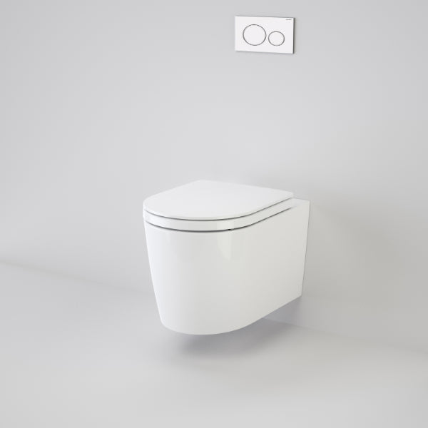 Caroma Liano Cleanflush Wall Hung Toilet Suite with Geberit Duofix Sigma 8 Cistern and Frame pictured with Geberit Concealed Cistern Buttons in White - The Blue Space