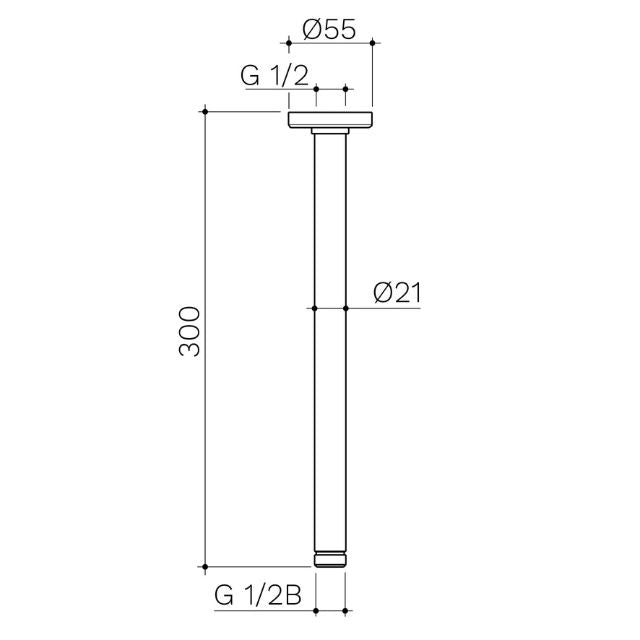 Technical Drawing Caroma Urbane II Ceiling Arm 300mm Brushed Bronze 99639BBZ - The Blue Space