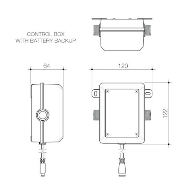 Technical Drawing Control Box Caroma Urbane II Sensor Hob Mounted Outlet Tap - Brushed Brass 99674BB6A - The Blue Space
