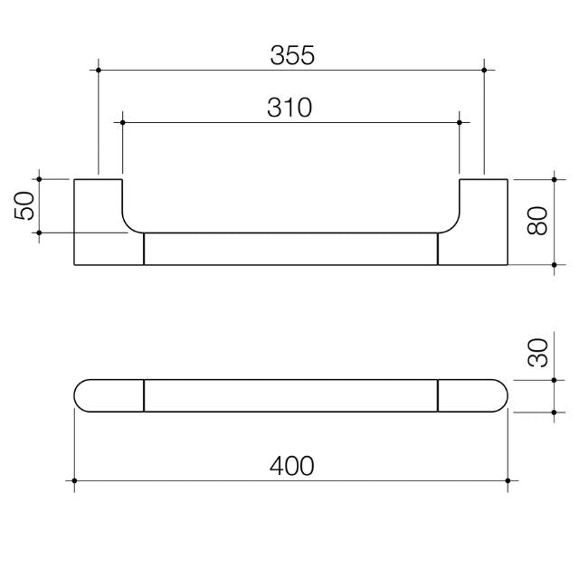 Technical Drawing Caroma Urbane II Universal Rail Straight 800mm - Chrome 96326C - The Blue Space
