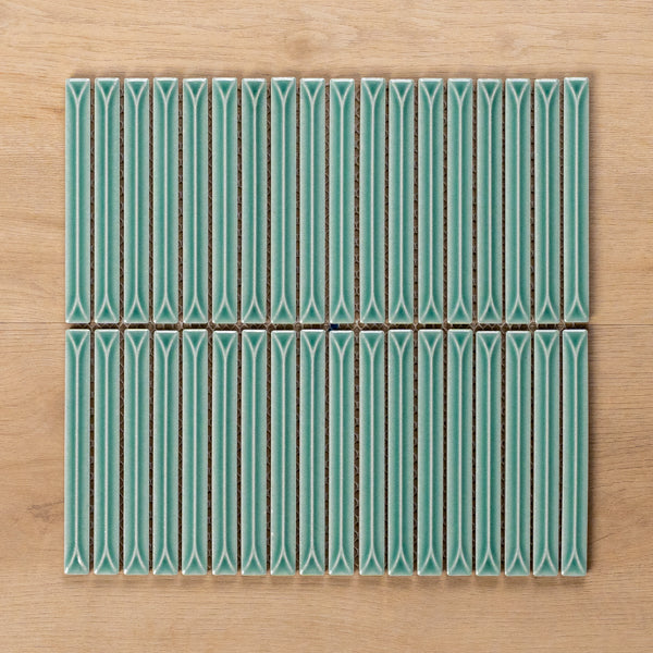 Castaways Frosty Mint Gloss KitKat Porcelain Mosaic Tile 15x145mm - The Blue Space