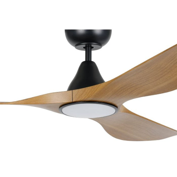 Eglo Surf 52in 132cm Ceiling Fan with 20W LED CCT Light - Black with Teak Finish | The Blue Space