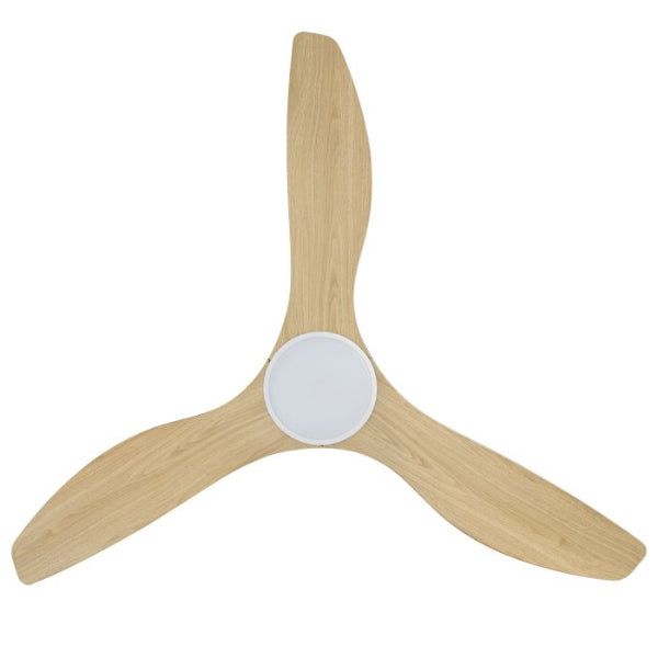 Eglo Surf 52in 132cm Ceiling Fan with 20W LED CCT Light - White with Oak Finish | The Blue Space