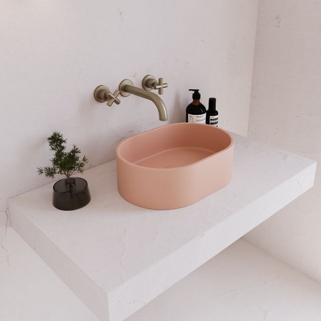 Angle Eight Quarters 400mm x 280mm Concrete Mini Pod Above Counter Basin - Blush EQCO2-B - The Blue Space