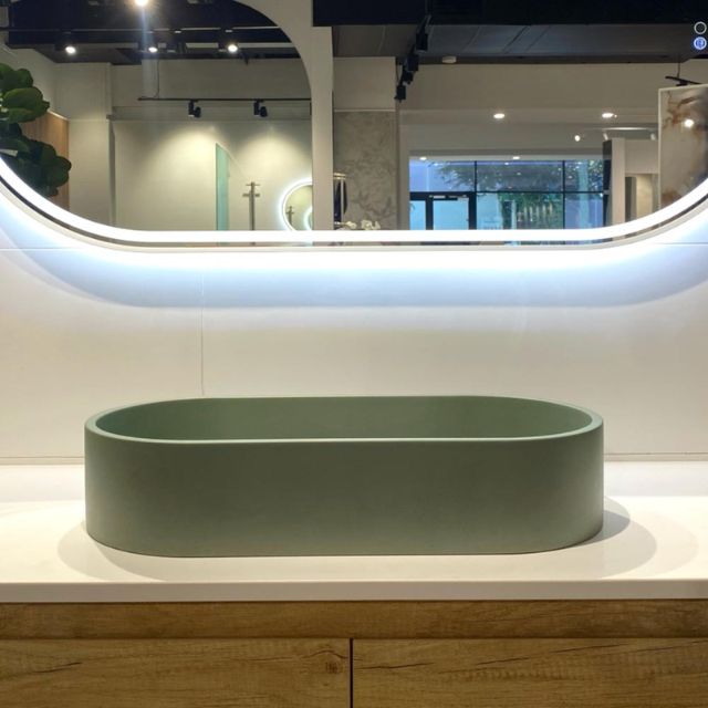 Fienza Jada Concrete Pill Basin Above Counter 600 x 280 x 120mm Sage