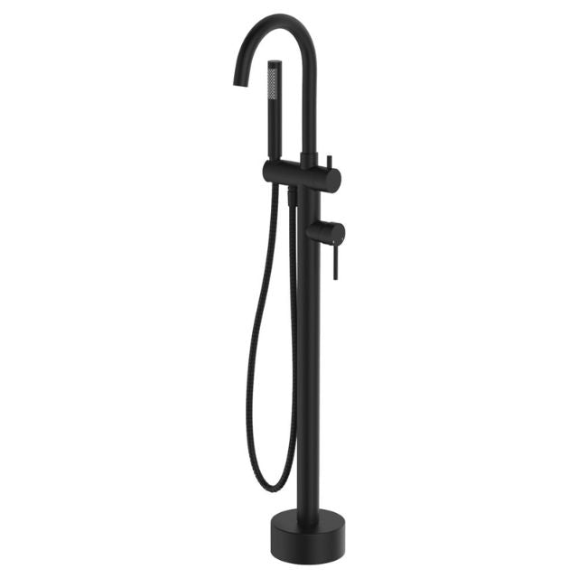 Fienza Kaya Floor Mounted Bath Mixer With Hand Shower Matte Black 213113B - The Blue Space
