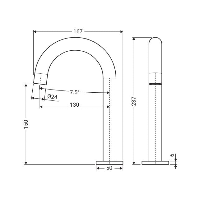 Technical Drawing Fienza Kaya Hob Mounted Basin/Bath Outlet Matte Black 228111B - The Blue Space