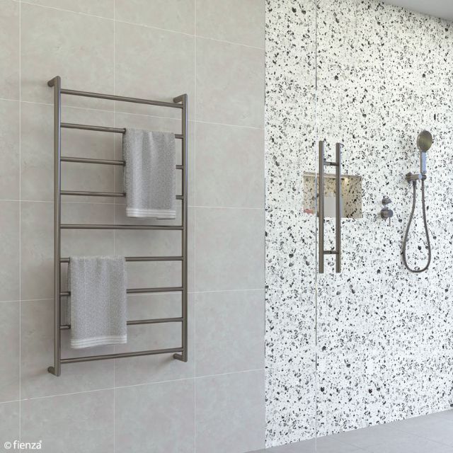 Fienza Kaya Round Heated Towel Rail 600X1200X100mm 9 Bars Gun Metal