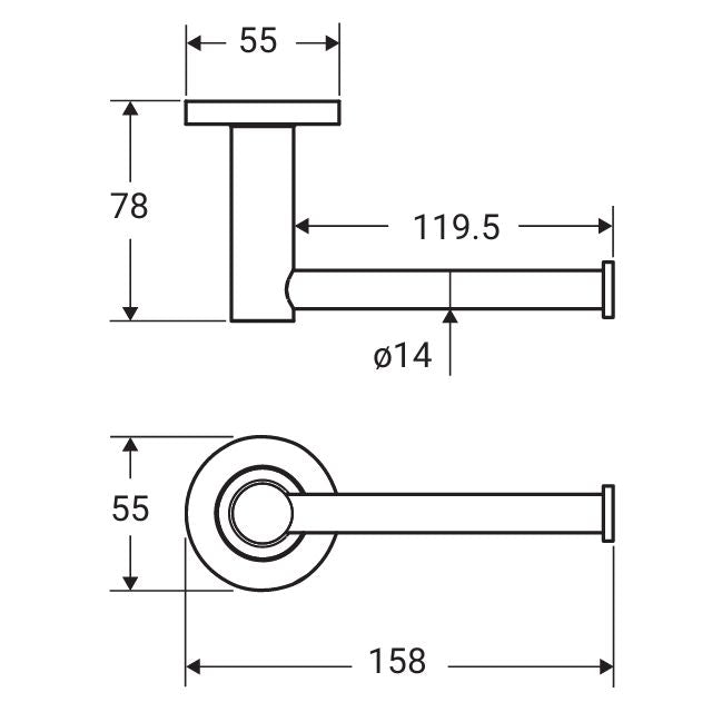 Technical Drawing Fienza Kaya Toilet Roll Holder Brushed Nickel 82803BN - The Blue Space