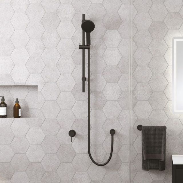 Lifestyle Fienza Kaya Wall Mixer Small Round Plate Matte Black 228101B - The Blue Space
