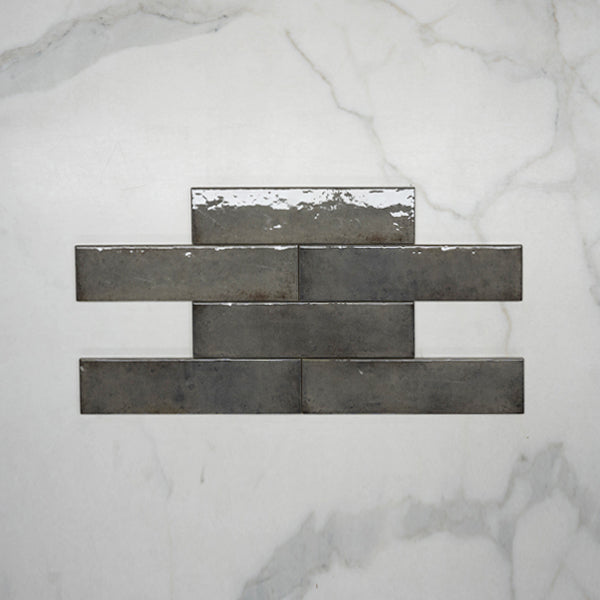 Grey Andrea Subway Tile Textural Gloss 75 x 300 x 8mm Italian Porcelain