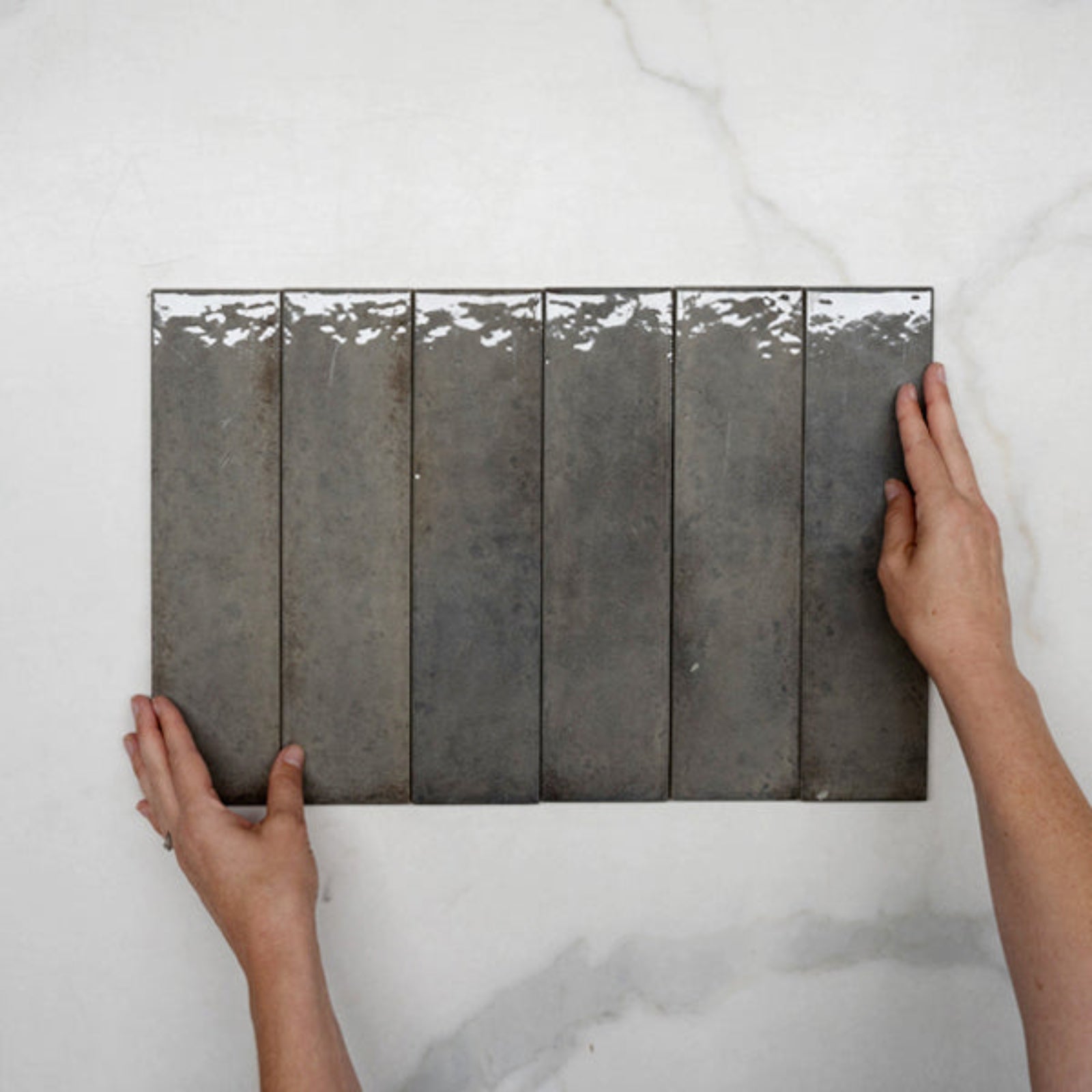 Grey Andrea Subway Tile Textural Gloss 75 x 300 x 8mm Italian Porcelain