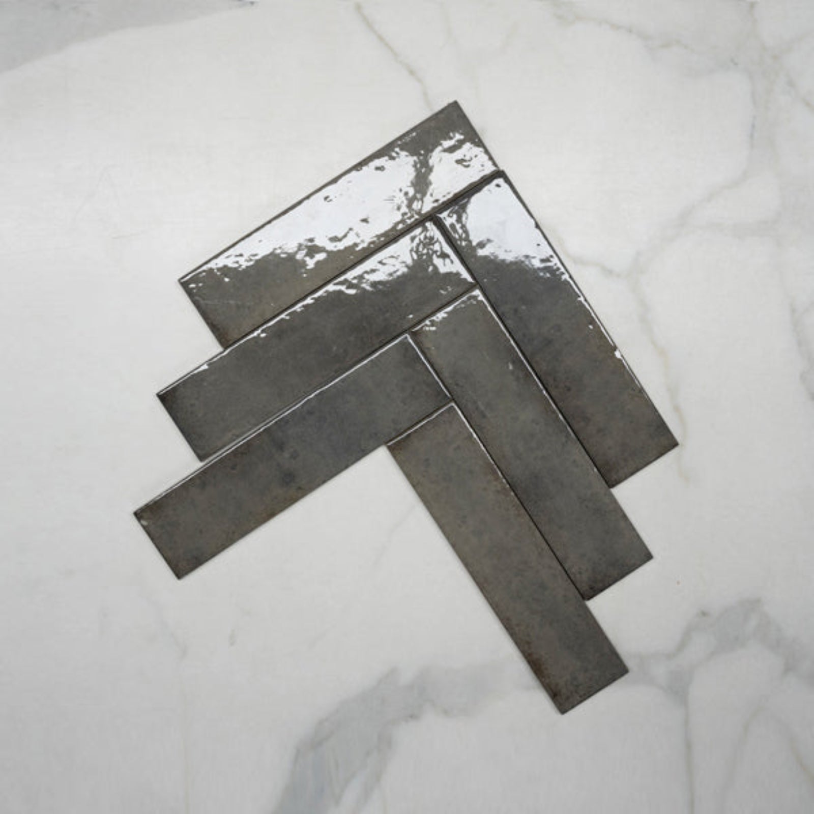 Grey Andrea Subway Tile Textural Gloss 75 x 300 x 8mm Italian Porcelain