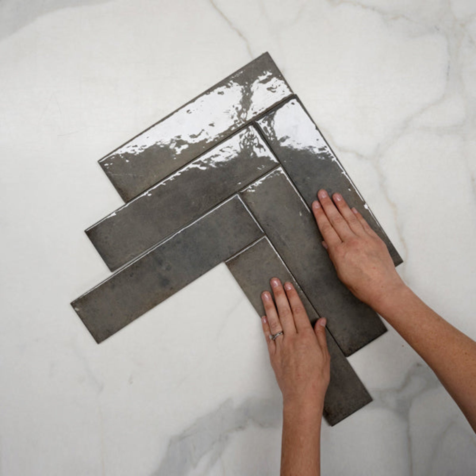 Grey Andrea Subway Tile Textural Gloss 75 x 300 x 8mm Italian Porcelain