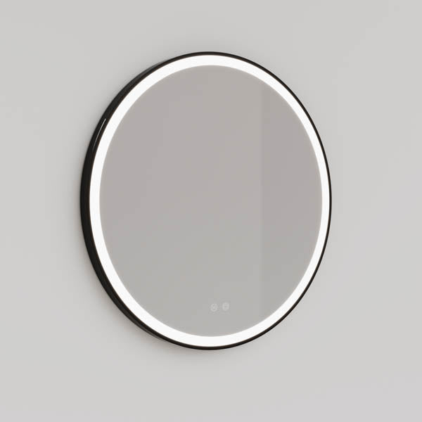 INLRM80-MB | Ingrain 800mm Round Frontlit Mirror with Touch Sensor and Demister Pad - Aluminium Matt Black frame | Product Image
