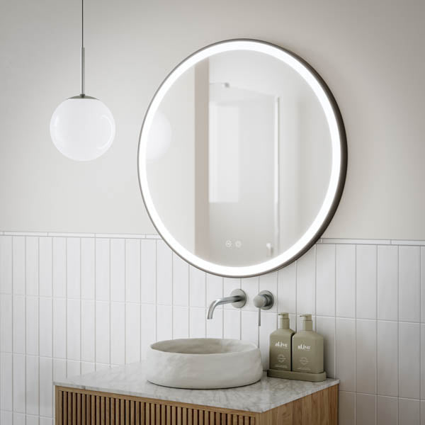 INLRM80-MB | Ingrain 800mm Round Frontlit Mirror with Touch Sensor and Demister Pad - Aluminium Matt Black frame