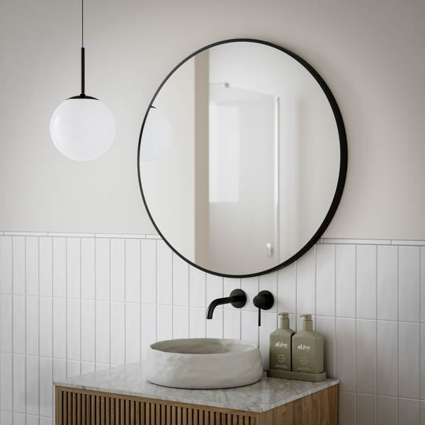 INGRM80-MB | Ingrain 800mm Round Matt Black Aluminum Framed Mirror