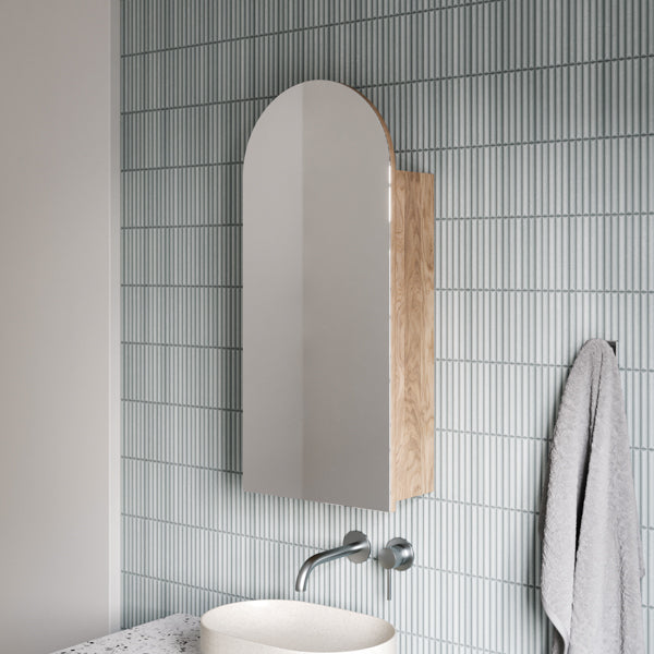 Caroma Liano II 530mm Pill Above Counter Basin Matte Speckled with Ingrain Ash Arched Shaving Cabinet - The Blue Space