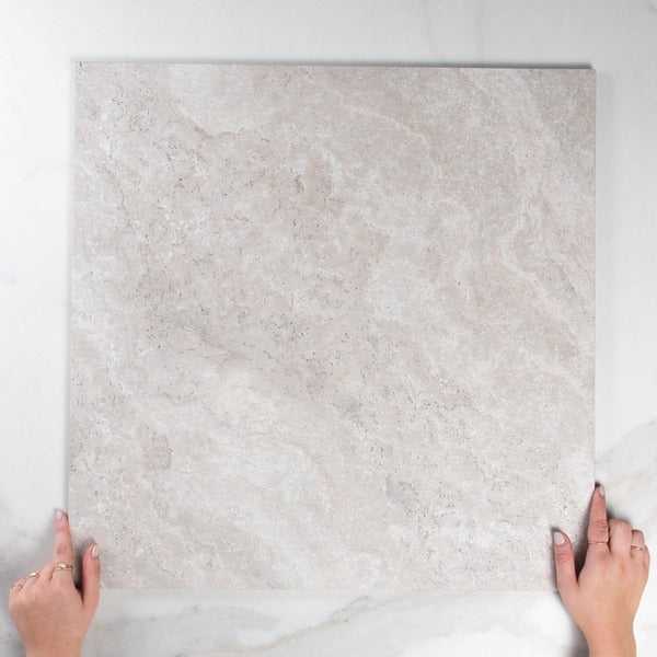 Ivory Valerie Travertine Look P4 Tech Grip Porcelain Tile 600x600 - The Blue Space