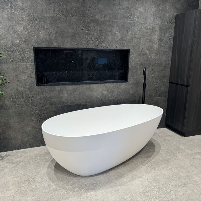 Buy Kaskade Alice Freestanding Egg-Shaped Stone Bath Matte White VX03-1700 - The Blue Space
