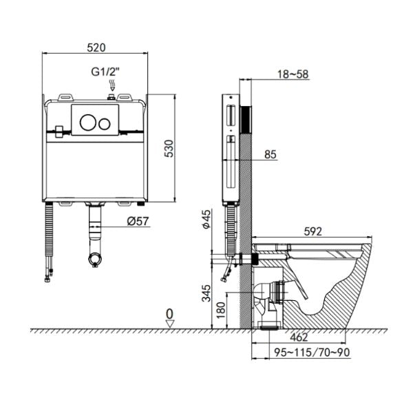Lafeme Crawford ST21 Smart Toilet Line Drawing - The Blue Space