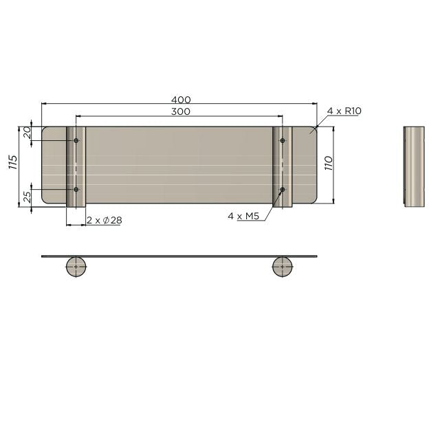 Technical Drawing Meir Curvaé Shower Shelf Shadow MRSS-2040N-PVDGM - The Blue Space