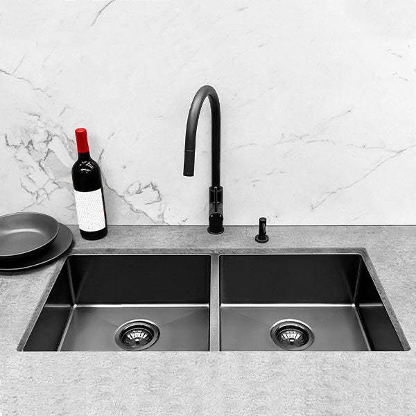 Meir Double Bowl PVD Kitchen Sink 760mm Brushed Gun Metal - The Blue Space