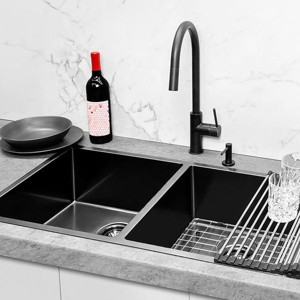 Meir Double Bowl PVD Kitchen Sink 760mm Brushed Gun Metal - The Blue Space