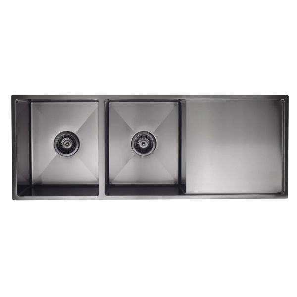 Meir Kitchen Sink Double Bowl 1160x440 Gunmetal Black top view | The Blue Space