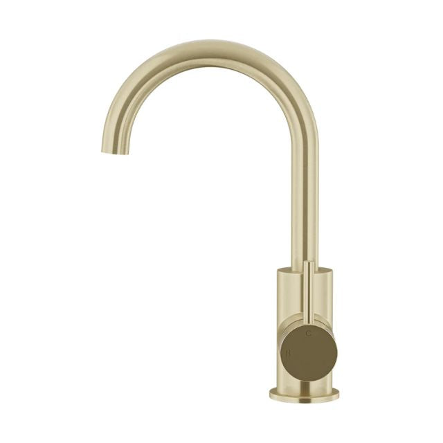 Side Meir Round Gooseneck Basin Mixer with Cold Start Tiger Bronze MB17-PVDBB - The Blue Space