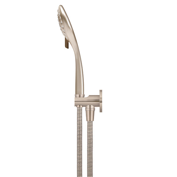 Meir Round 3 Function Hand Shower on Fixed Bracket Champagne, side view - The Blue Space