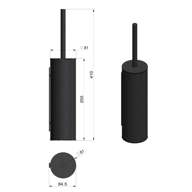 Technical Drawing Meir Round Toilet Brush and Holder Matte Black MTO02N-R - The Blue Space