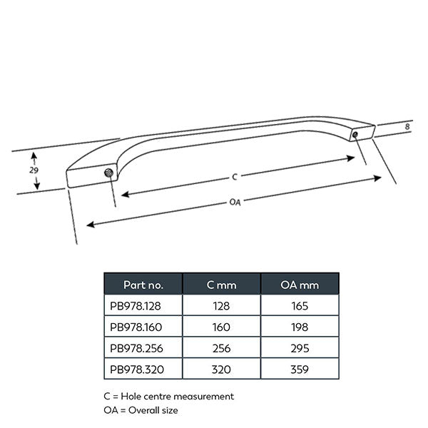 Momo Handles Prato Bow Handle Technical Drawing - The Blue Space