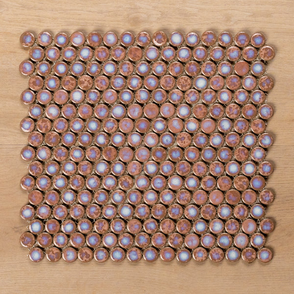 Mooloolaba Gloss Coral Porcelain Penny Round Mosaic Tile 20x20mm - The Blue Space