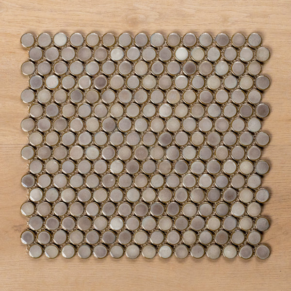 Mooloolaba Gloss Tea Porcelain Penny Round Mosaic Tile 20x20mm - The Blue Space